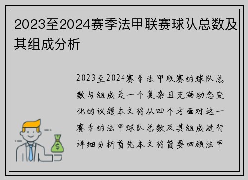2023至2024赛季法甲联赛球队总数及其组成分析