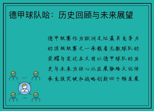 德甲球队哈：历史回顾与未来展望