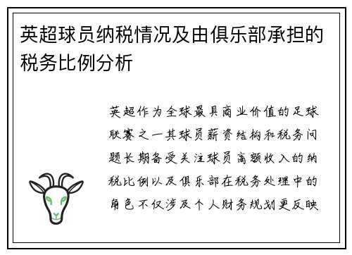 英超球员纳税情况及由俱乐部承担的税务比例分析